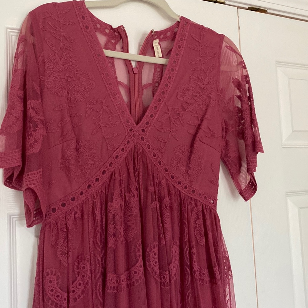 Pink embroidered maternity dress